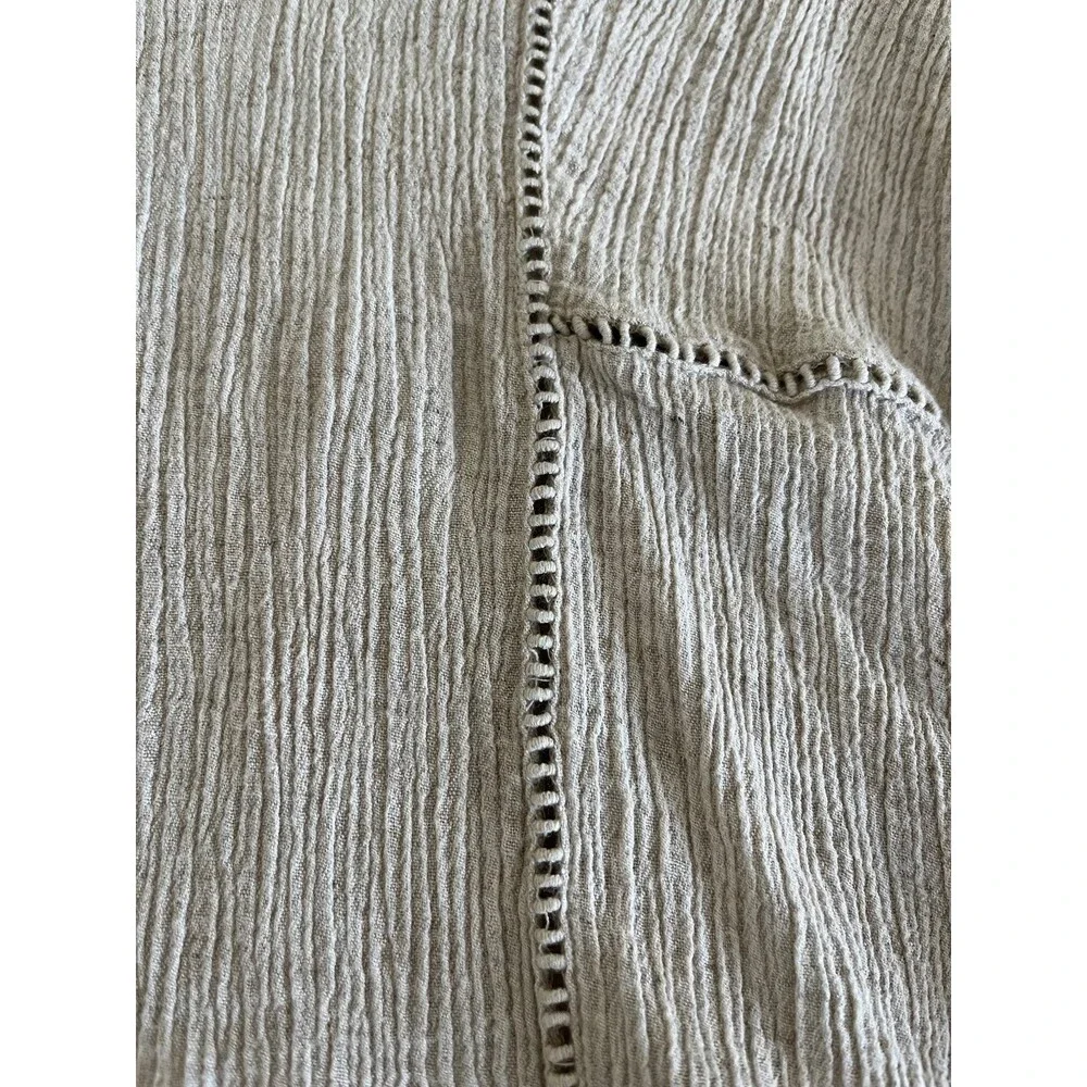 Zara Trafaluc Beige Textured Gauze Tunic Dress V-Neck Openwork Detail Medium‎